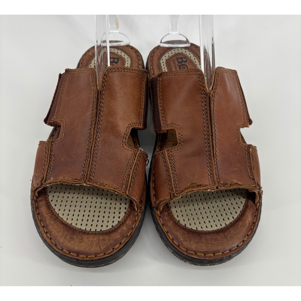 BORN Flores II Brown Leather Slide Sandals Men's 9 Comfort Cushioned Footbed